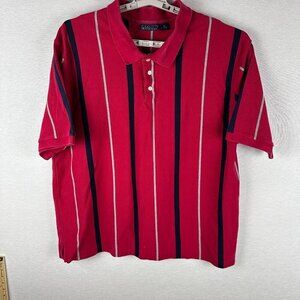 VINTAGE 90's BASIC EDITIONS POLO SHIRT, VERTICAL STRIPED, SHORT SLEEVE, SIZE 2X